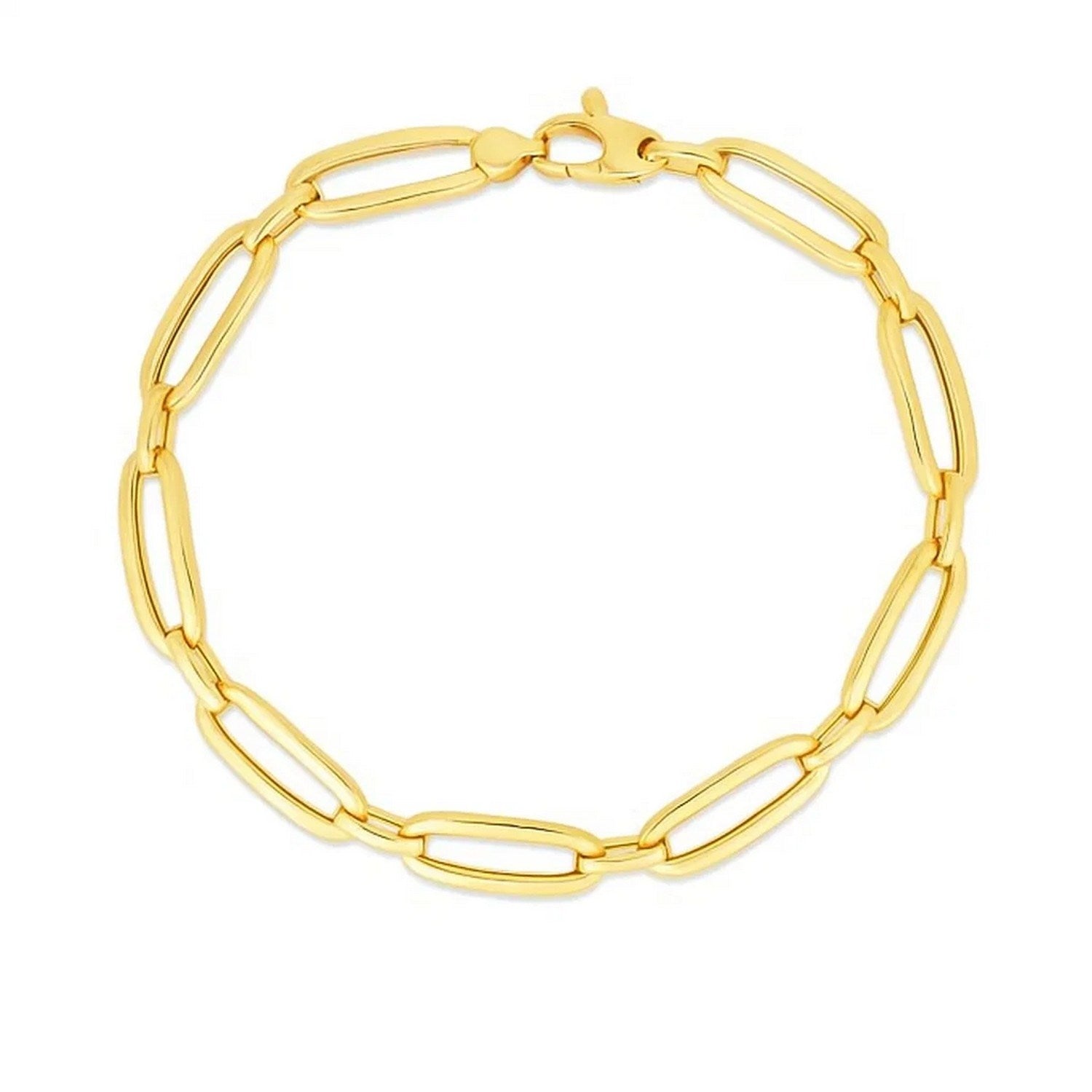 14k Yellow Gold 7 1/4 inch Bombay Paperclip Chain Bracelet (5.60 mm) - Peelerie